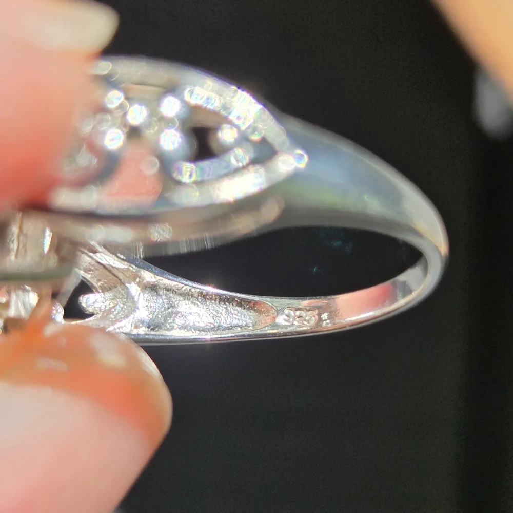 17k pear cut Lemon Quartz 🍋 & green 💚 sapphire sterling & white goldring sz8.5 - Picture 5 of 14